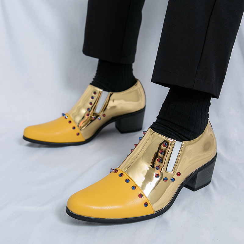 AliExpress zapatos de cuero de tacón alto formal de aumento de negocios de gran tamaño 2025 primavera y otoño nuevos zapatos de cuero de tacón grueso para hombres 46