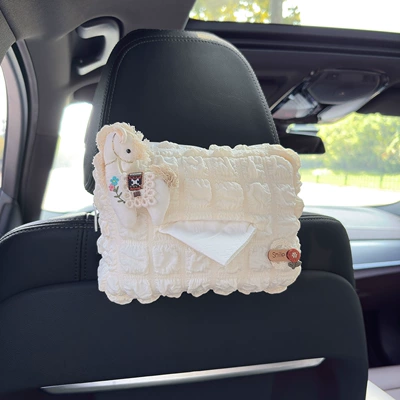 Car Paper Drawer Hanging Creative Car tissue box/set - white-pony-smile-flower-logo-puff-tissue-box