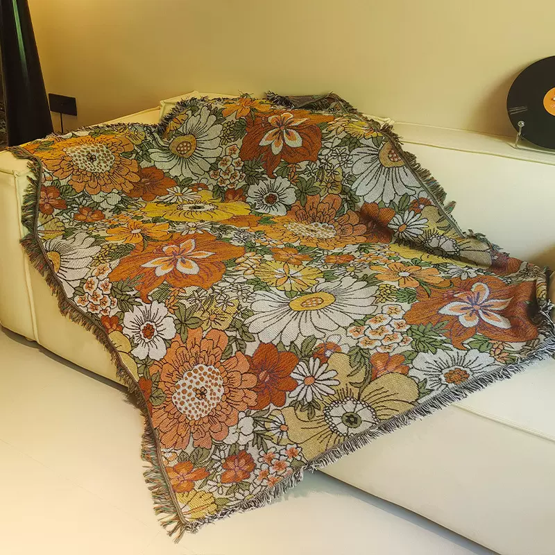 跨境外贸沙滩巾花挂毯沙发盖巾线毯耐脏一片式沙发毯一件代发