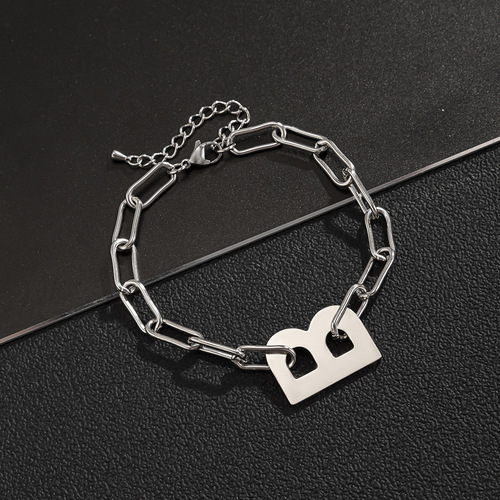 Titanium steel letter bracelet for men in Europe and America, punk versatile fashionable geometric hollow large letter B jewelry