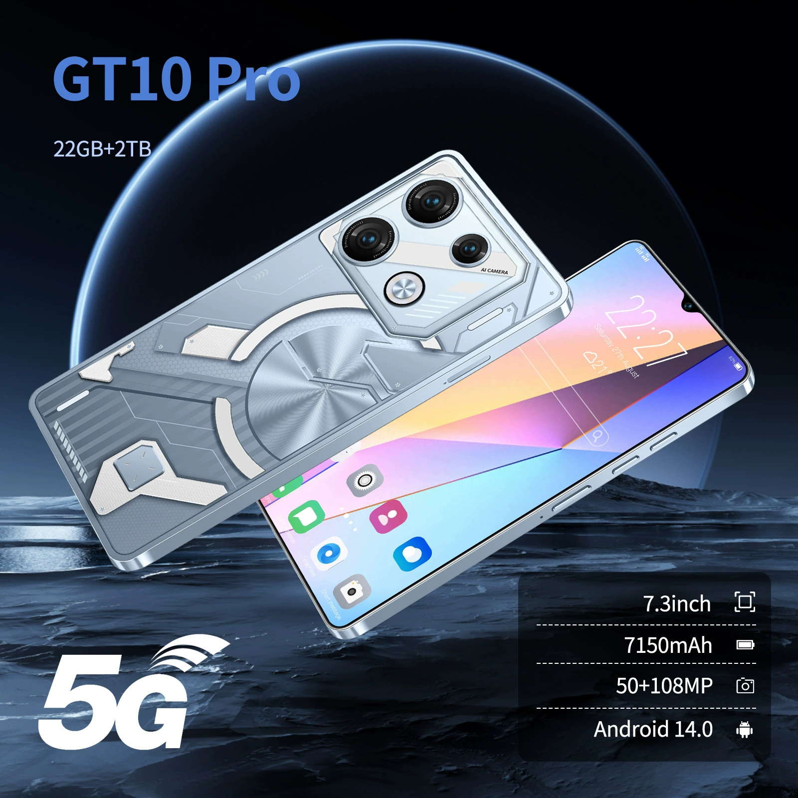 Смартфон GT10 Pro (Android) — 7,3-дюймовый широкий экран, 5G, вариант с большой батареей