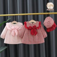 2022新款女童秋冬加绒长袖连衣裙小香风花边圆双层女宝宝裙送帽子