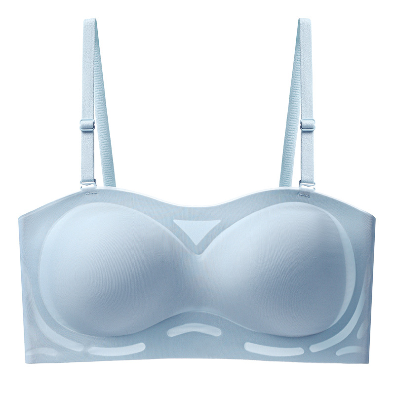 Ropa interior de tubo invisible para mujer, pecho pequeño antideslizante, recogido, grande, sin anillo de acero, sin marcas, sin correa de hombro desmontable, ropa interior para mujer