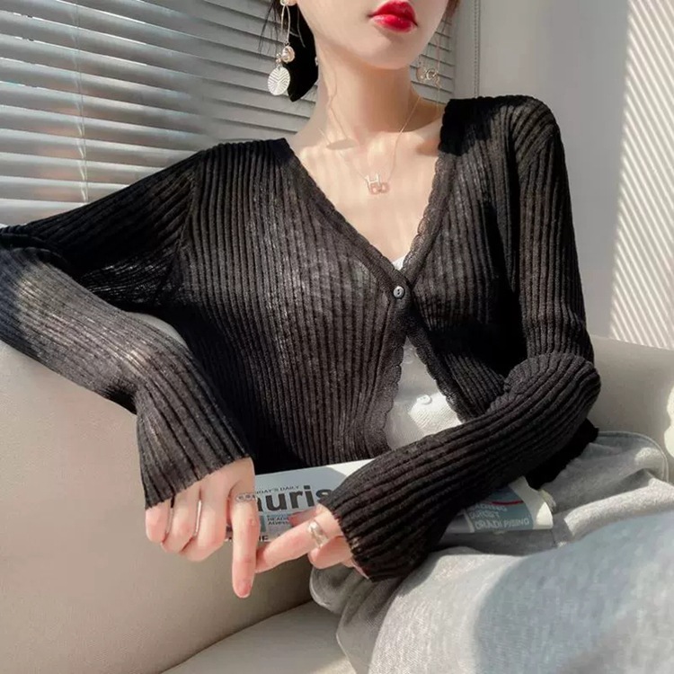 Protector solar cardigan verano de las mujeres delgada falda de la Liga a juego mantón blusa de seda de hielo de punto camisa de aire acondicionado abrigo corto image 9