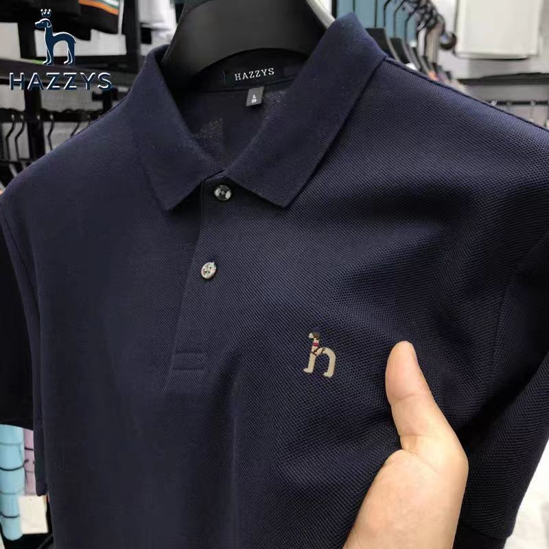 Hazzys正品哈吉斯新款男士纯棉短袖t恤高端丝光棉翻领休闲polo衫