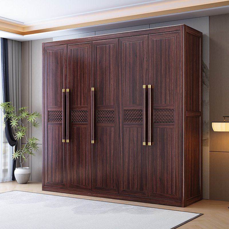 New Chinese Style Ebony Solid Wood Wardrobe Modern Simple Home Storage Storage Master Bedroom Wardrobe