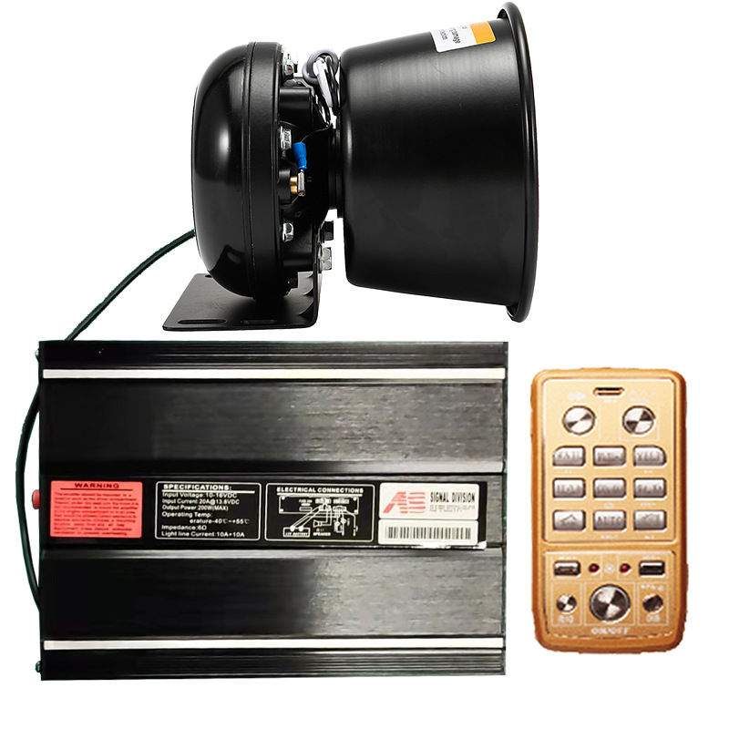 Wireless car siren and loudspeaker, 200W vehicle-mounted alarm with high-pitched horn, AS7200NG + Black Hawk speaker
