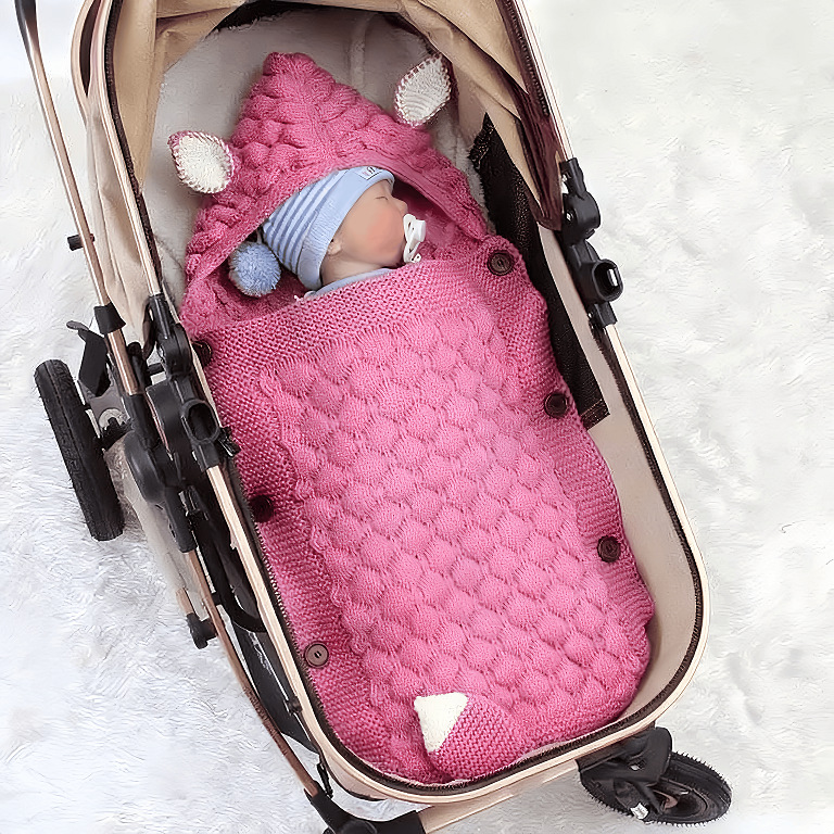 Multifunctional Ear Sleeping Bag Anti-Kick Quilt Baby Blanket Blanket Knitted Sleeping Bag Children's Knitted Blanket Double-Layer Swaddle Push