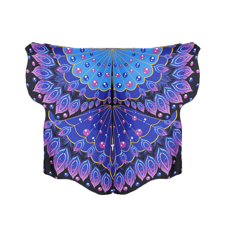 Pavo estrellado pantalla abierta capa de plumas alas capa impresión digital giratoria capa de punto accesorios de baile