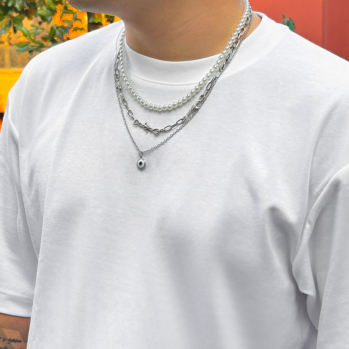1 Set Quantity Simple Style Classic Style Solid Color Imitation Pearl Alloy Pearl Men's Layered Necklaces Men Necklace Sets