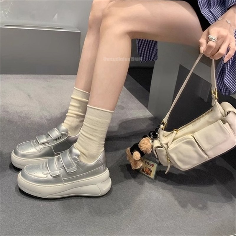 真皮显腿长魔术贴厚底小白鞋女2025春秋百搭增高运动休闲板鞋|undefined
