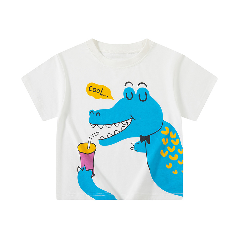 Transfronterizos ropa infantil camiseta de manga corta para niños 2025 verano nuevo cocodrilo chaqueta de dibujos animados para hombres ropa de bebé un cabello