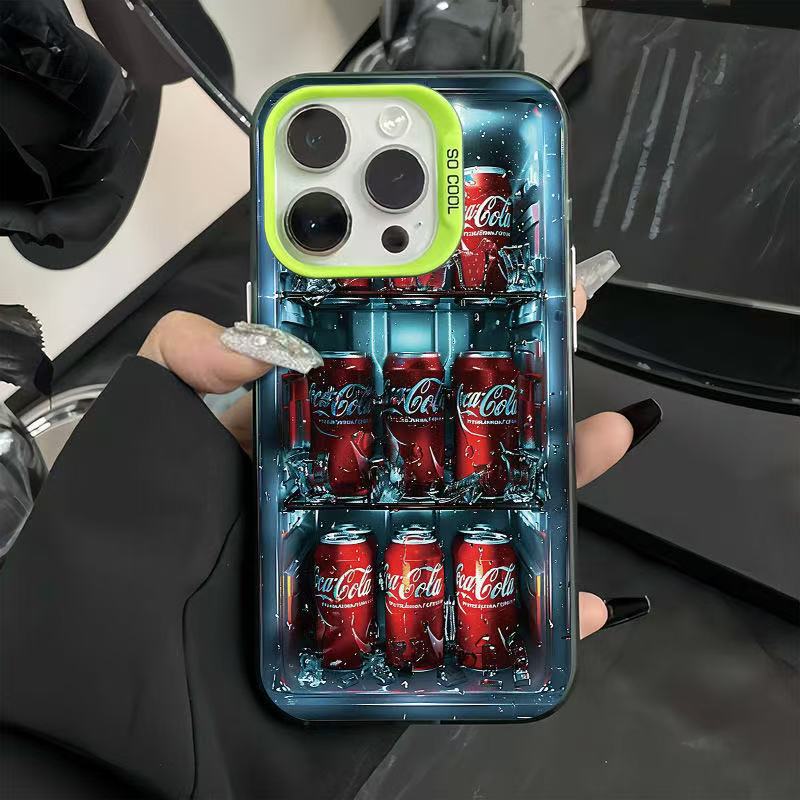 Coca-Cola helada adecuada para la carcasa del teléfono móvil Apple 16Promax, carcasa de gas personalizada iPhone15/14/13 texto 12