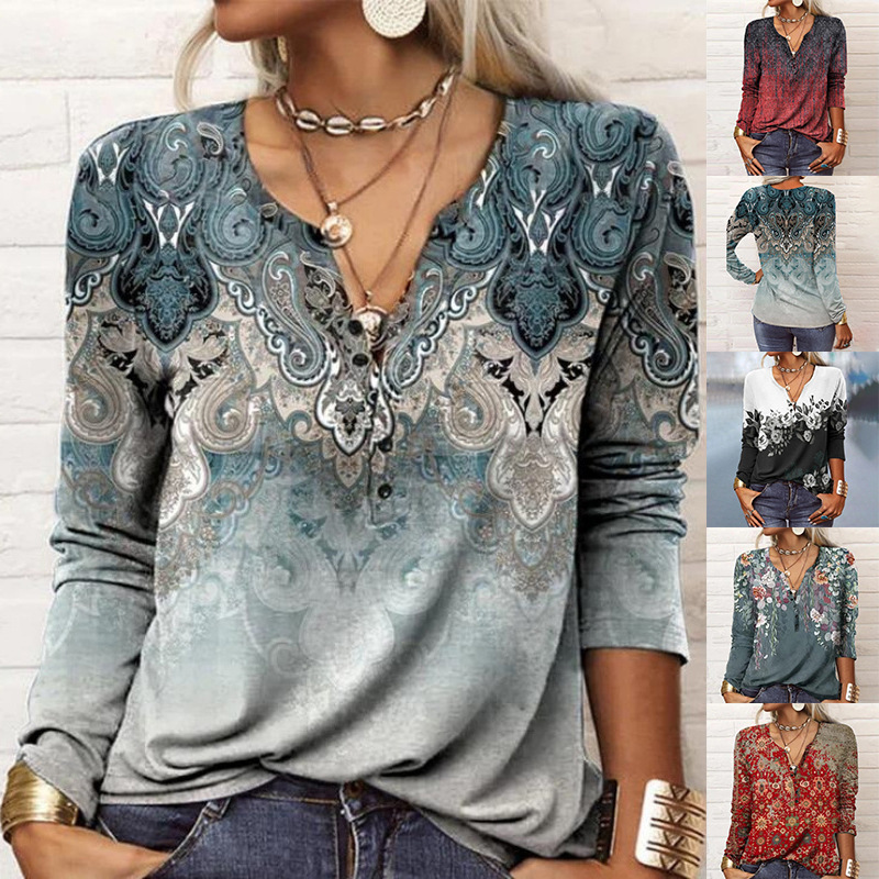 Women Long Sleeve Printed T-Shirt Black Winter Stylish
