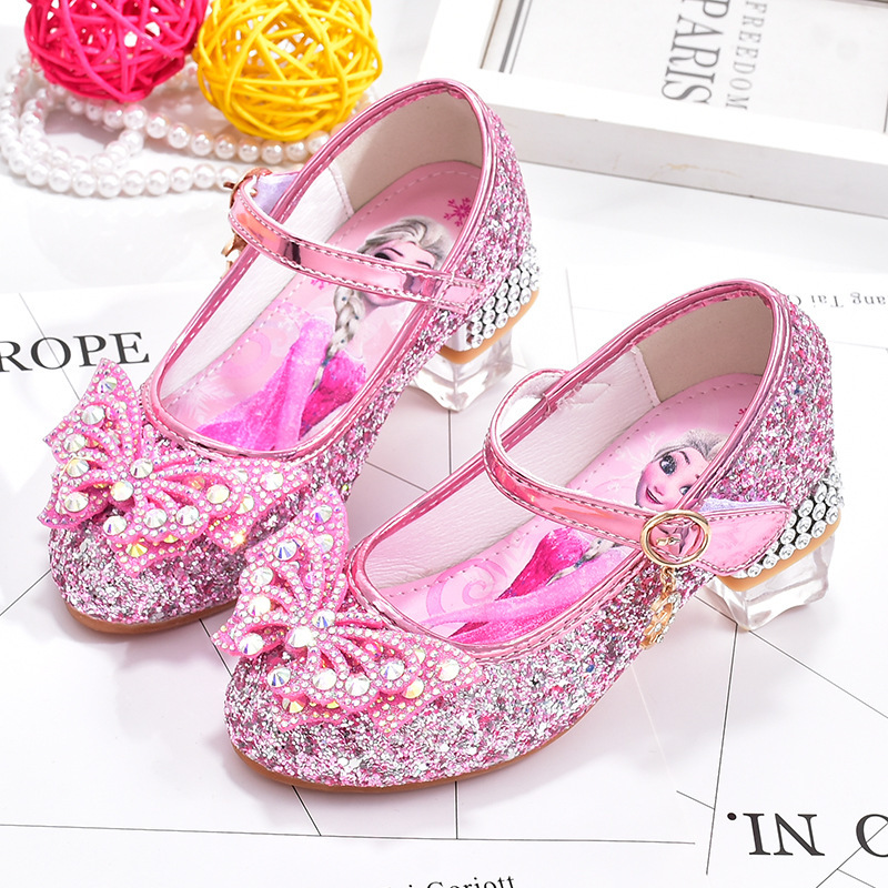 Frozen Princess Aisha Shoes Leather Shoes Girls High Heels Stylish Little Girl Crystal Shoes Children's Spring and Autumn Single Shoes