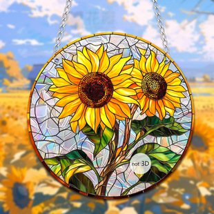 Cross-Border New Product Sunshine Sunflower 2D Acrylic Color Film Glare Colorful Hanging Window Decoration Porch Decoration