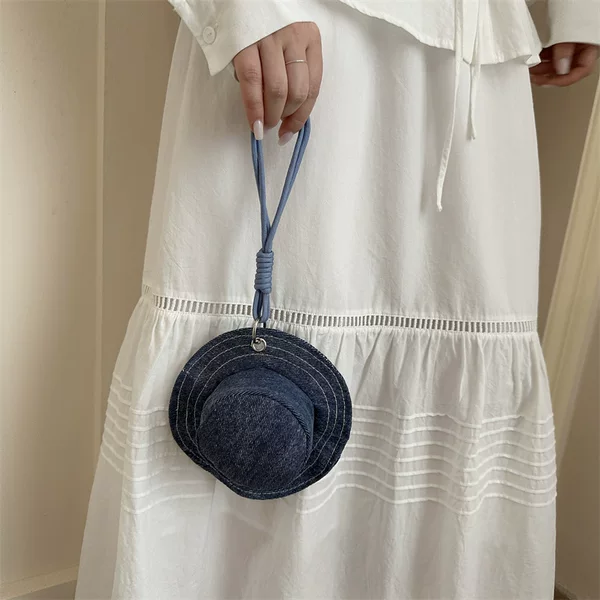 Creative Hat-Shaped Coin Purse, Exquisite and Versatile, Portable Denim Bag, Stylish, Suitable for Storing Headphones, Handbag, Women's Bag