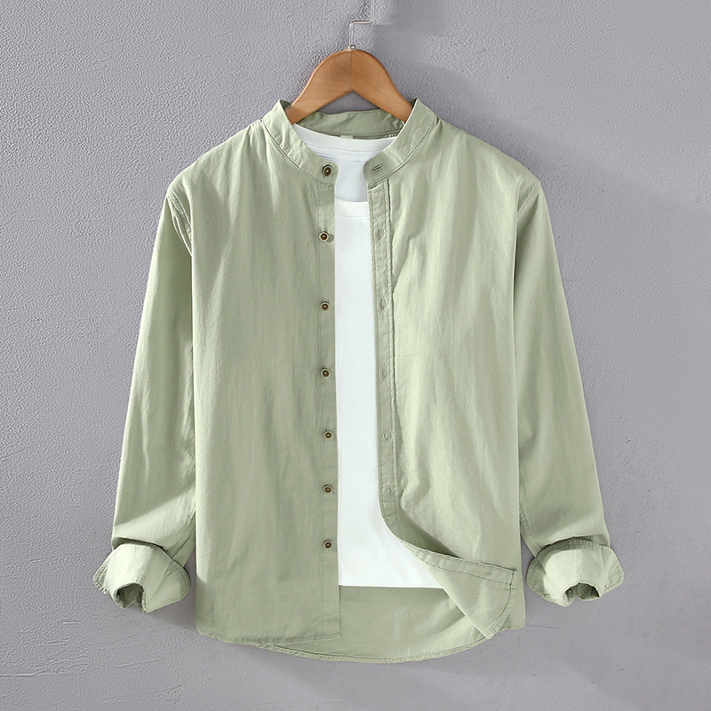 2302 Spring, Summer and Autum Thin Pure Cotton Long-Sleeved Shirts for Young Men, Casual Pure Color Shirts, Japanese Style Simple Men's Shirts