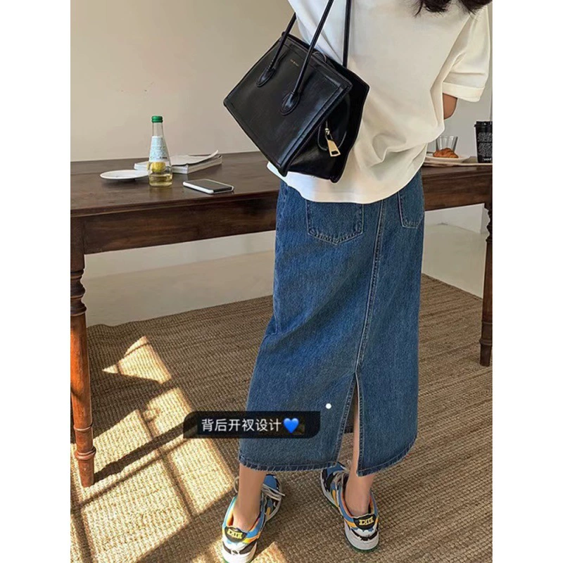 Джинсовая юбка для беременных, поддерживающая живот, на весну и осень, эластичная свободная прямая юбка средней длины с разрезом, весна и лето