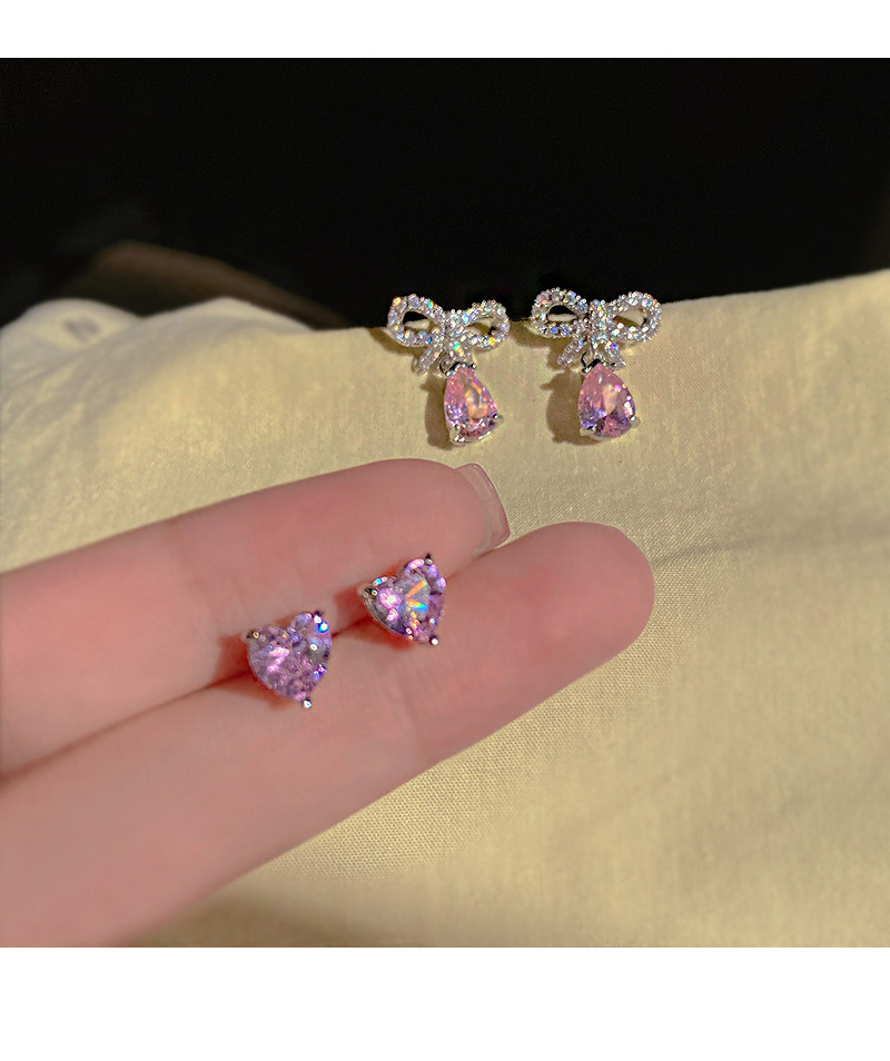 Fashion Bow Knot Copper Inlay Drop Earrings Ear Studs 1 Set