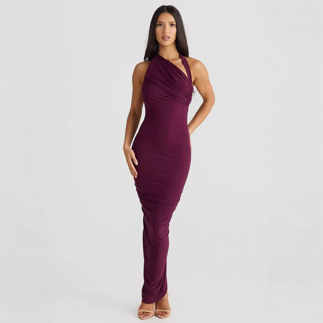New Arrival Summer Women Dress Sexy Bodycon Halter Large Open Back Dress Female Fashion Party Date Dress_ecoleips.com