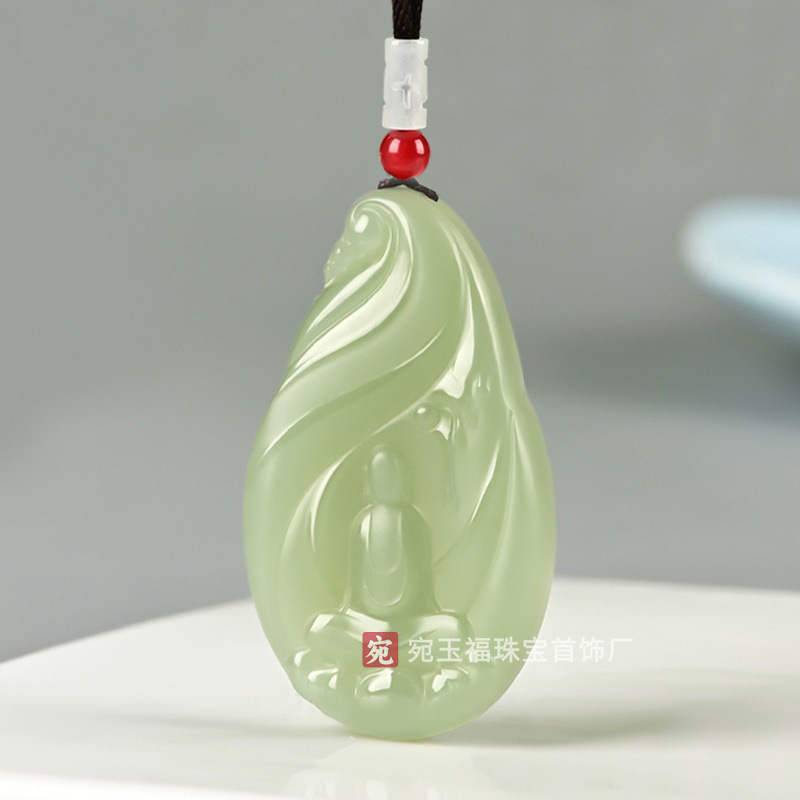 공장 도매 아프간 옥 녹색 흰색 계몽 펜던트 빛 맑은 물 단계 GUANYIN 펜던트 남성과 여성의 옥 목걸이