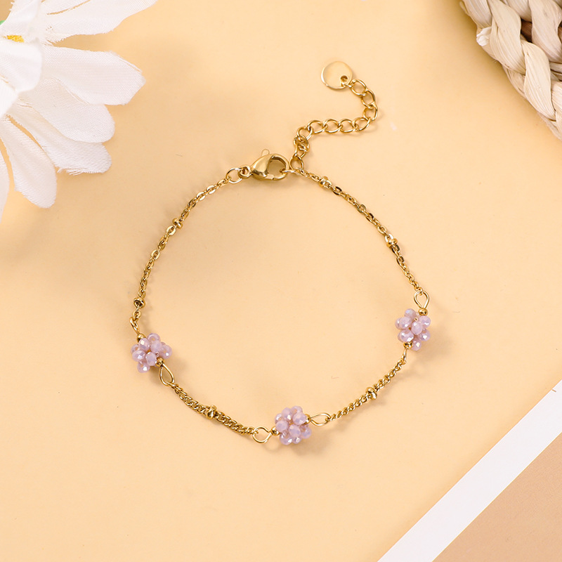 5g Weight Bracelets Classification 304 Stainless Steel Chain Material cable chain Chain Type 1 Piece Quantity Holiday, Daily Occasion 304 Stainless Steel, Artificial Crystal Material Flower Pattern All Seasons Season Women's Gender Plating Design Sweet, Classic Style Style Sweet Classic Style Flower 304 Stainless Steel Artificial Crystal Cable Chain Bracelets In Bulk 7