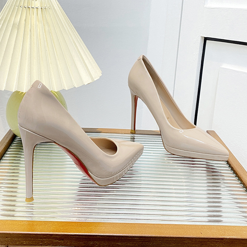 Nude-Colored Red-Soled High-Heeled Shoes for Women, Thin Heels, 2026 New Model, Waterproof Platform, Comfortable, Elegant Pointed-Toe Professional Shoes