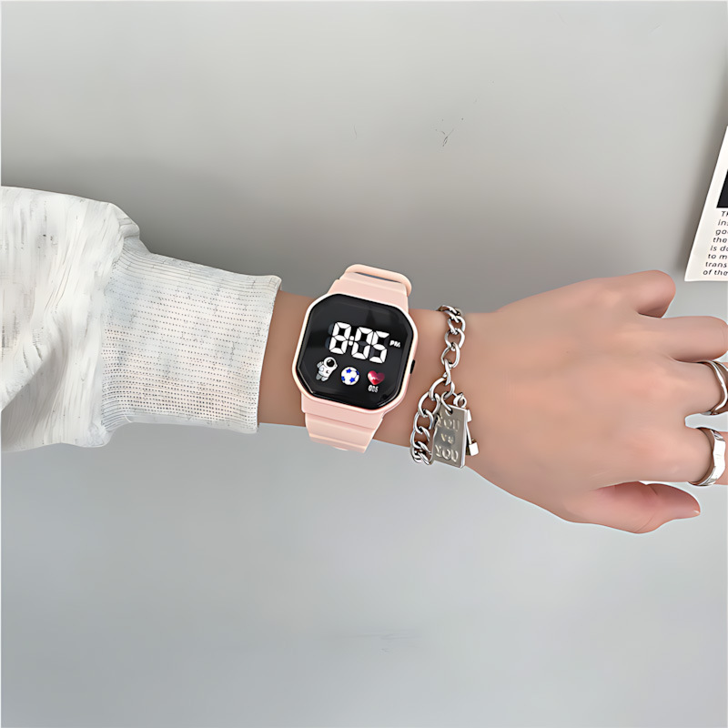 Hombres y niñas estudiantes de secundaria primaria de alto valor facial moda simple multifuncional LED luz nocturna reloj electrónico P33