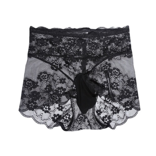 Men's fully transparent underwear with jj set, sexy and sexy lace U-shaped pouch, breathable bullet separation briefs