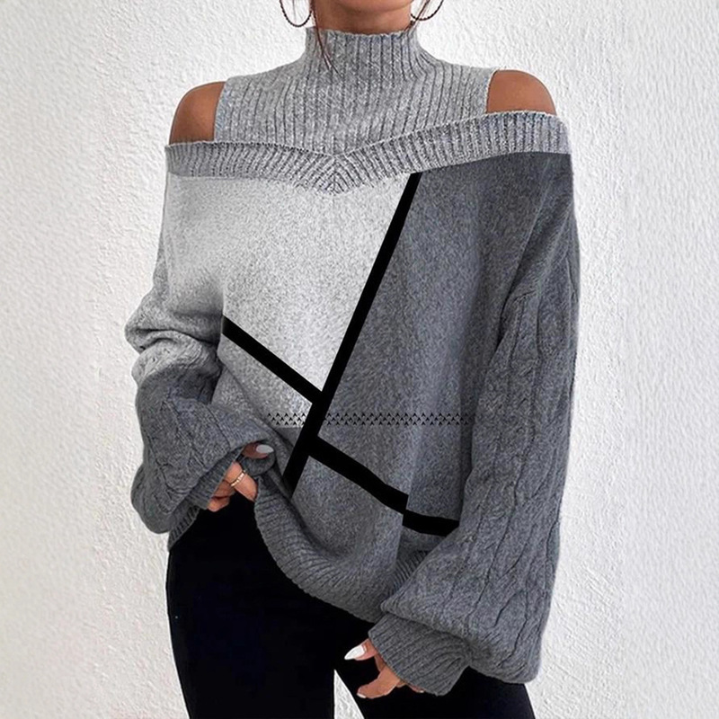 Loose Off-Shoulder High-End Knitwear Women's Pullover 2025 Autumn and Winter New Loose Half Turtleneck Lantern Sleeve Knitwear Women