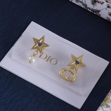 d家新款星星CD水钻珍珠不对称ab耳钉女黄铜材质设计感经典复古耳