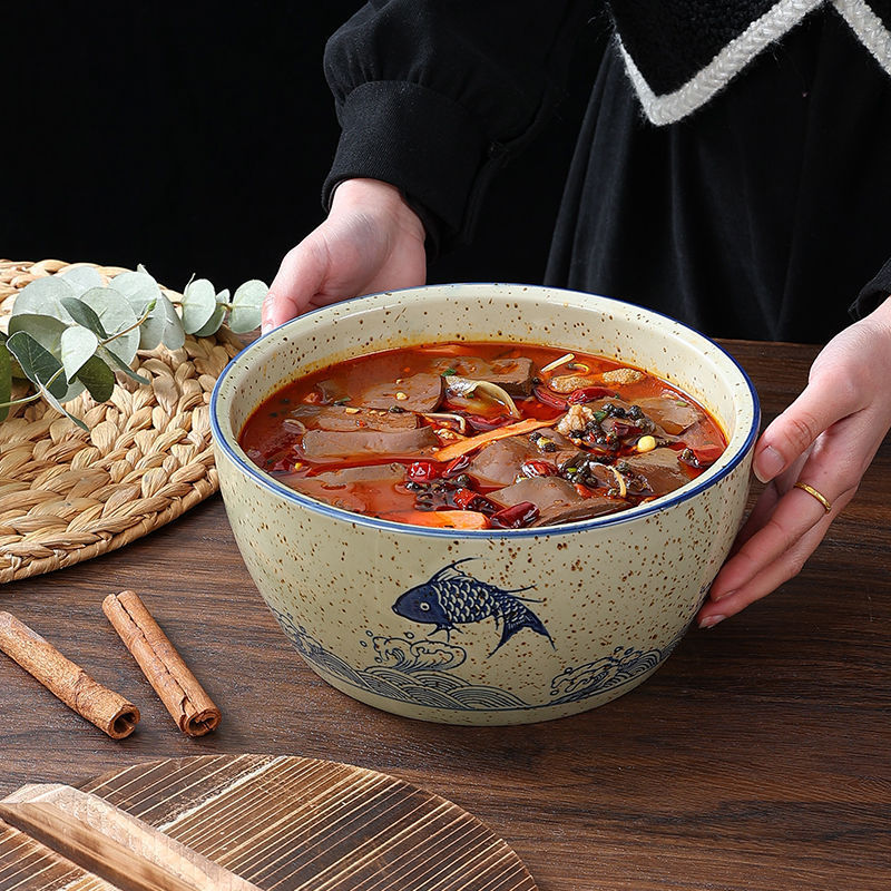 复古陶瓷大碗汤盆和面盆带盖猪油罐家用毛血旺大碗串串盆碗莲大盆|undefined