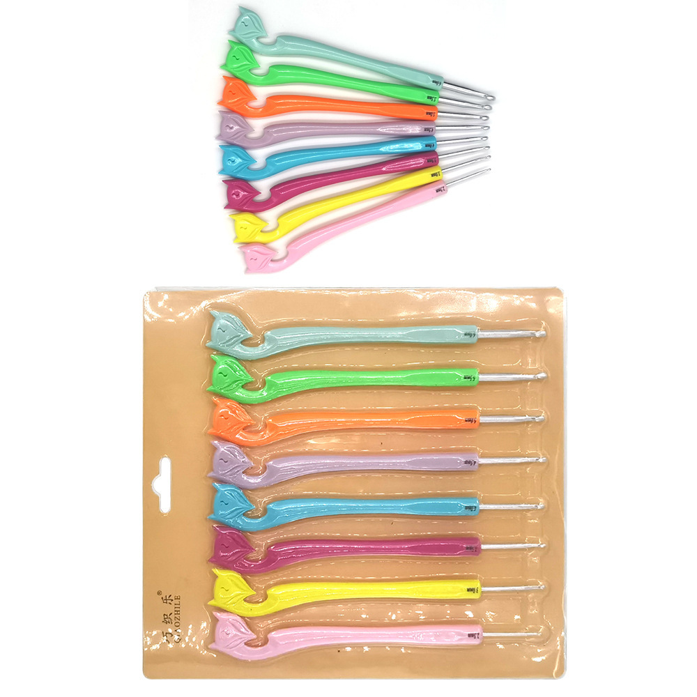 Herramientas de tejido transfronterizas agujas de suéter mango de plástico chapado agujas de cabeza de zorro de color un conjunto de 8 piezas