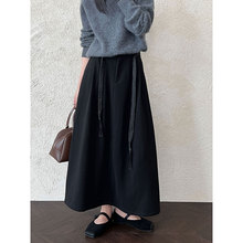 鹿西 韩系气质编织绑带A字毛呢半身裙女秋冬新款显瘦长裙子9792