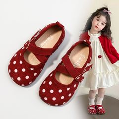 女童波点皮鞋2025春秋新款儿童公主鞋女宝宝魔术贴单鞋浅口豆豆鞋