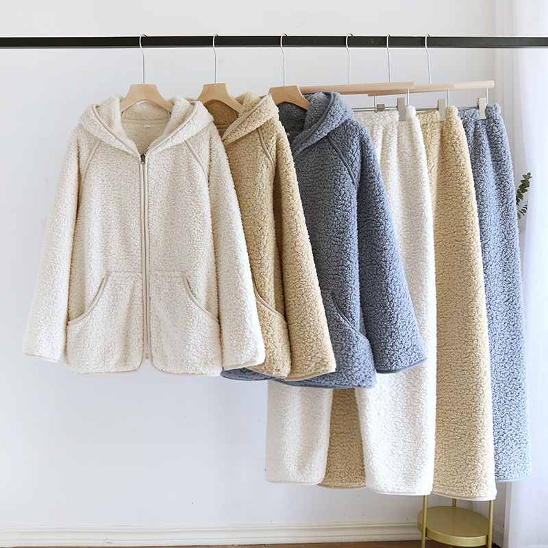 Autumn and Winter new cashmere couple zipper pajamas thickened warm outerwear long-sleeved trousers home wear suit Autumn and Winter new cashmere couple zipper pajamas thickened warm outerwear long-sleeved trousers home wear suit