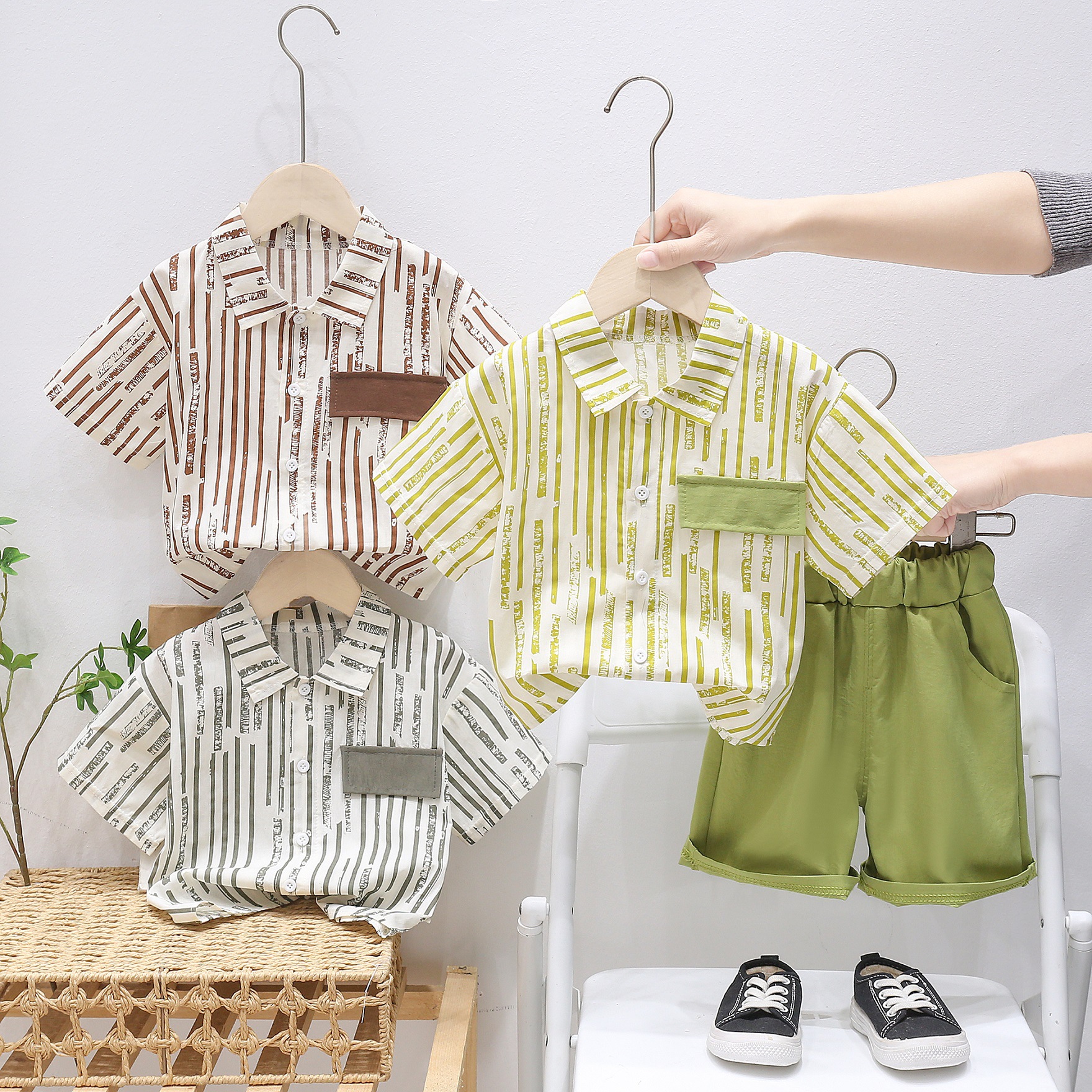 Boys' Summer Short-sleeved Shirt Two-piece suit 2025 New Fashionable Baby Summer Thin Children's Clothes Trendy