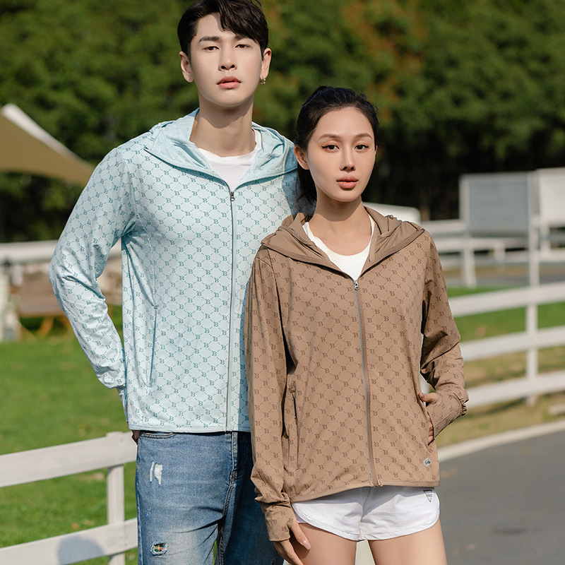 B-shaped hielo rápido secado chaqueta de protección solar hombre verano anti-UV delgado transpirable ropa de pesca de moda pareja