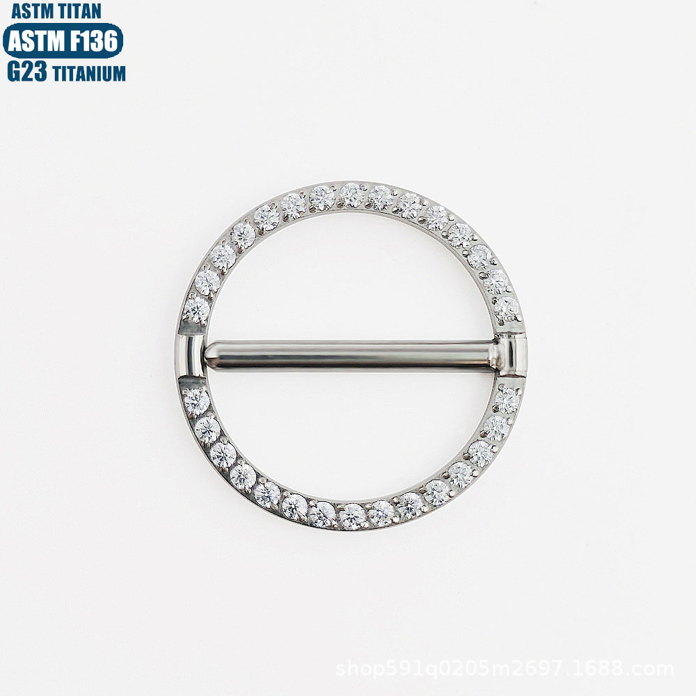 F136 Titanium Alloy Round Nipple Ring with Zircon, Rose Gold, 1.6*14mm, Body Piercing Jewelry for Nipple detail image 9