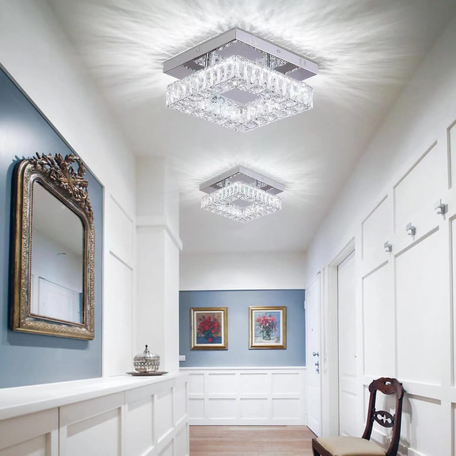 Nordic Square Corridor Balcony LED Flush Mount Modern Minimalist Entrance Hall Corridor Entry Crystal Cross-border Lighting