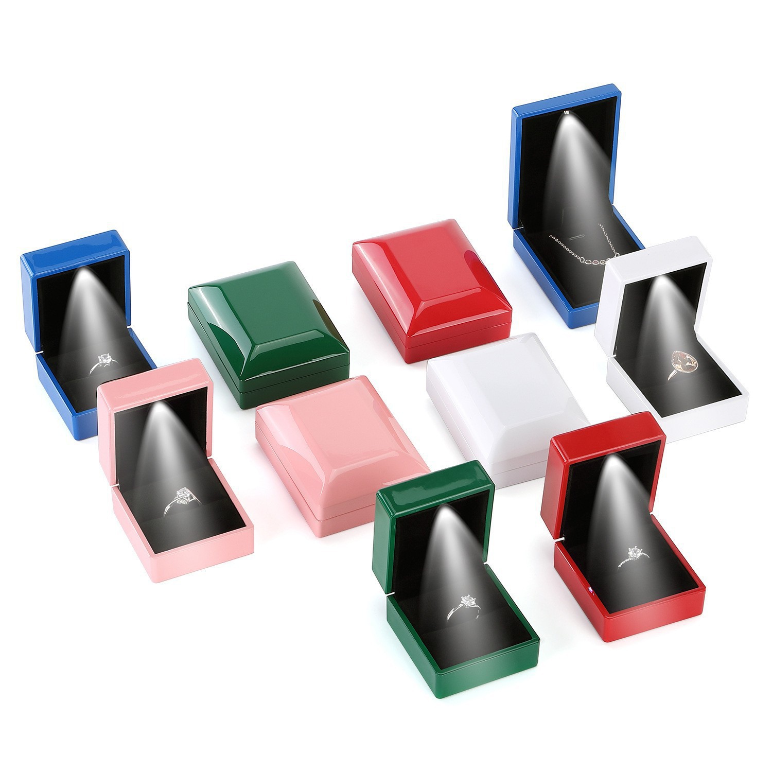 Caja de joyería LED transfronteriza con luz caja de regalo de joyería caja de anillo de alta gama caja de collar caja de embalaje colgante de alta gama