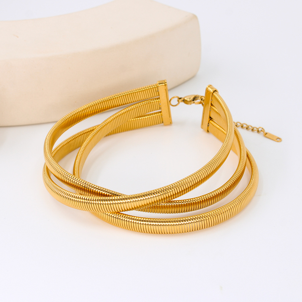 Geometric, Solid Color Pattern Vintage Style Geometric Solid Color Stainless Steel Chain Choker