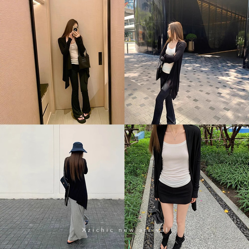 Xzichic RO风开衫2.0天丝羊毛下摆不规则披肩领针织衫女春夏防晒|undefined