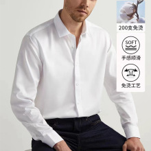 高奢200支纯棉男士衬衫商务白衬衣DP成衣免烫抗皱职业工作服男装