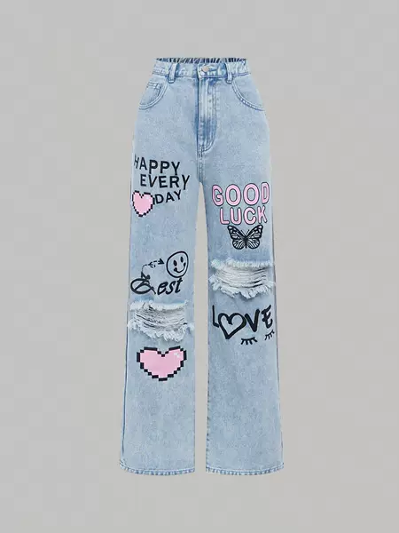 Amazon Zhongda Children's Graffiti New Niche Wide Leg Pants American Fashion Brand Children's Jeans Long Pants Wide Leg Vintage
