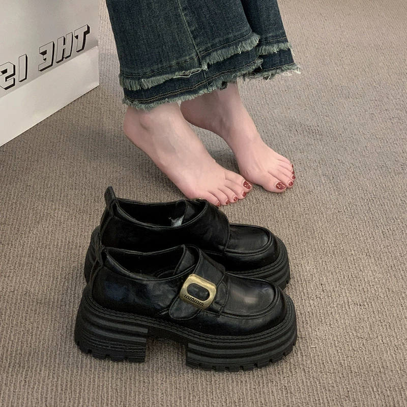 Британские женские кожаные туфли 2025 года, осенние, на платформе, в стиле ретро, на массивном каблуке, лоферы JK, новые, на толстой подошве, в наличии