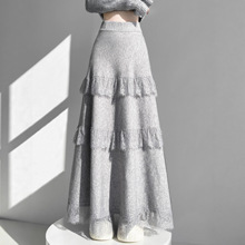 蕾丝花边糯米蛋糕裙半身裙女秋冬新款垂感软糯针织长裙叠穿内衬裙