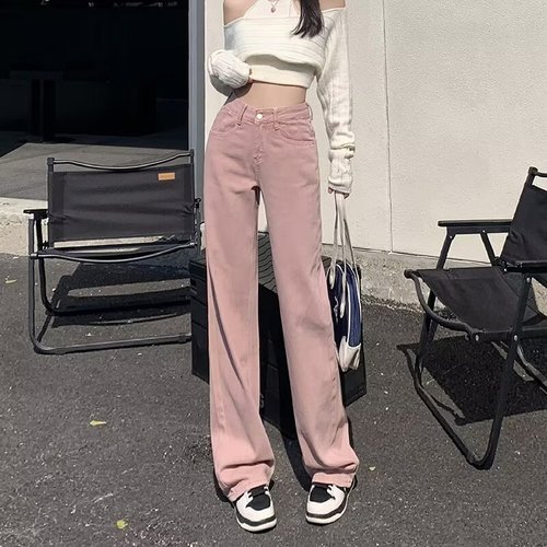2025 Spring Trend High-Waisted Women's White Jeans with a Sense of Elegance Loose Slimming Tall Heels Straight Leg Wide Leg Floor-Length Pants