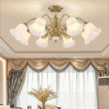 全銅歐式客廳吊燈美式簡約大氣餐廳臥室矮戶吸頂燈玉石簡歐銅燈具